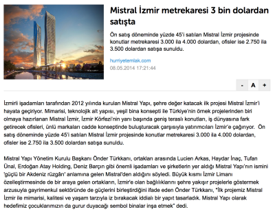 www.hurriyetemlak.com - Mistral İzmir on sale at $3,000 per square meter